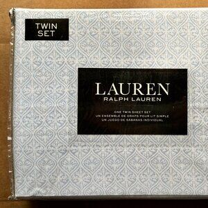 Ralph Lauren Twin Size BLUE GEOMETRIC Cotton Sheet Set     100% crisp cotton